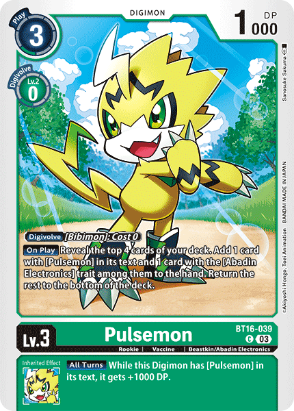 (039) Digimon TCG Beginning Observer Single: Pulsemon (BT16-039) Common