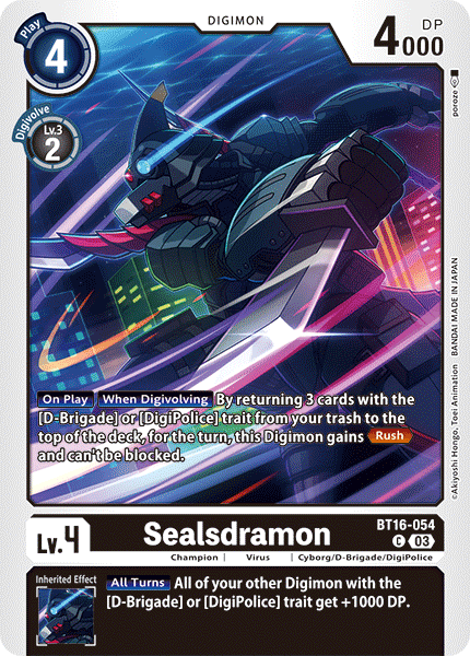 (054) Digimon TCG Beginning Observer Single: Sealsdramon (BT16-054) Common
