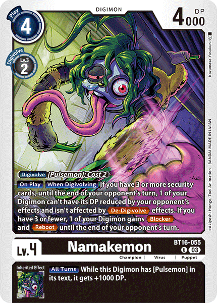 (055) Digimon TCG Beginning Observer Single: Namakemon (BT16-055) Uncommon