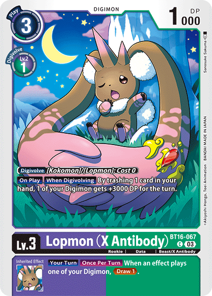 (067) Digimon TCG Beginning Observer Single: Lopmon (X Antibody) (BT16-067) Common