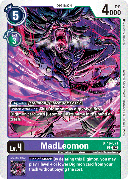 (071) Digimon TCG Beginning Observer Single: MadLeomon (BT16-071) Common