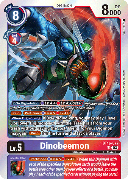 (077) Digimon TCG Beginning Observer Single: Dinobeemon (BT16-077) (V.1) Super Rare