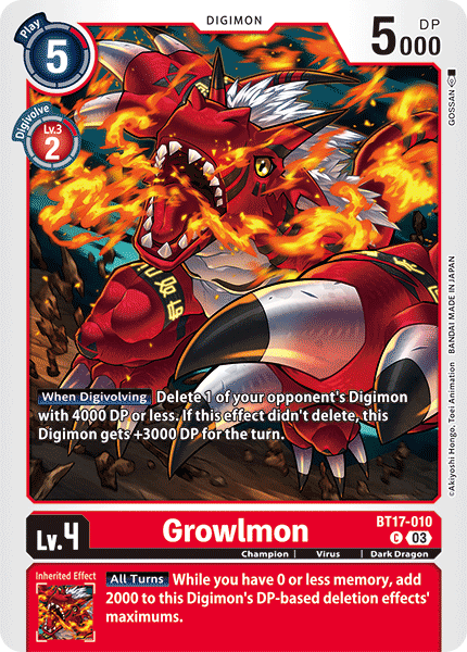 (010) Digimon TCG Secret Crisis Single: Growlmon (BT17-010) Common
