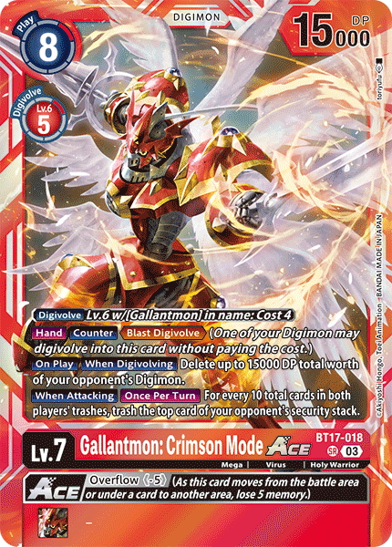(018) Digimon TCG Secret Crisis Single: Gallantmon: Crimson Mode Ace (BT17-018) (V.1) Super Rare