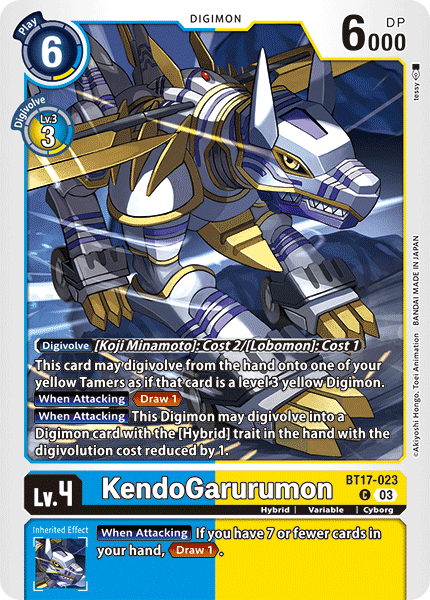 (023) Digimon TCG Secret Crisis Single: KendoGarurumon (BT17-023) Common