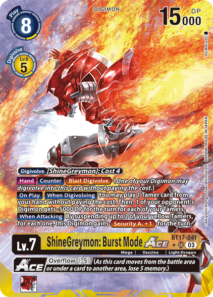 (041) Digimon TCG Secret Crisis Single: ShineGreymon: Burst Mode Ace (BT17-041) (V.2) Alternative Art
