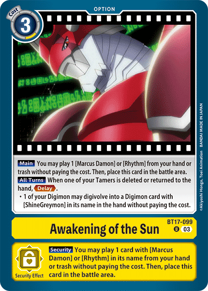 (099) Digimon TCG Secret Crisis Single: Awakening of the Sun (BT17-099) Uncommon