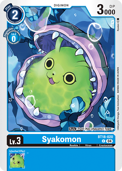 (020) Digimon TCG Special Booster Ver 2.0 Single: Syakomon (BT18-020) Common