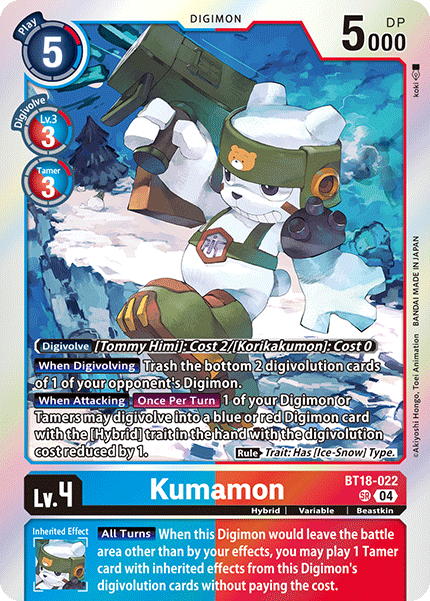 (022) Digimon TCG Special Booster Ver 2.0 Single: Kumamon (BT18-022) (V.1) Super Rare