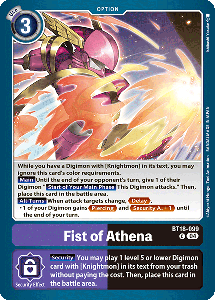 (099) Digimon TCG Special Booster Ver 2.0 Single: Fist of Athena (BT18-099) Common