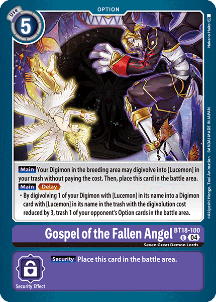 (100) Digimon TCG Special Booster Ver 2.0 Single: Gospel of the Fallen Angel (BT18-100) Uncommon