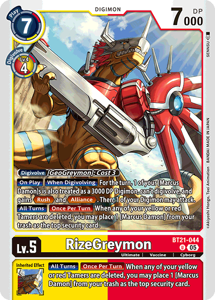 (044) Digimon TCG World Convergence Single: RizeGreymon (BT21-044) Uncommon