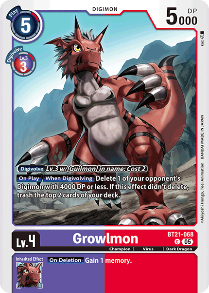 (068) Digimon TCG World Convergence Single: Growlmon (BT21-068) Common