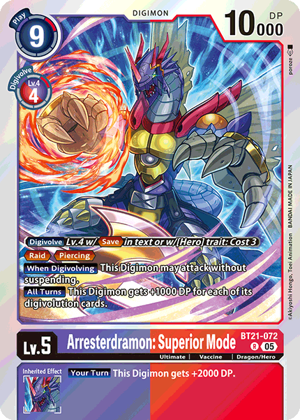 (072) Digimon TCG World Convergence Single: Arresterdramon: Superior Mode (BT21-072) Rare