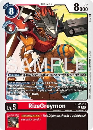 (012) Digimon TCG Cyber Eden Single: RizeGreymon (BT22-012) Common
