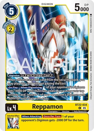 (034) Digimon TCG Cyber Eden Single: Reppamon (BT22-034) Common