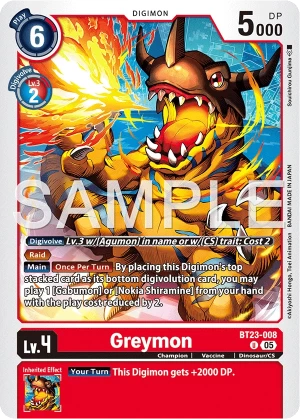 (008) Digimon TCG Hackers' Slumber Single: Greymon (BT23-008) Uncommon