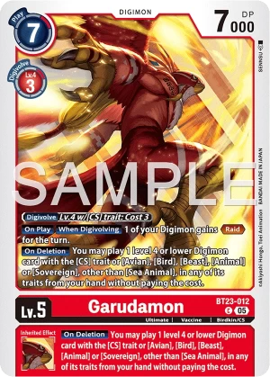 (012) Digimon TCG Hackers' Slumber Single: Garudamon (BT23-012) Common