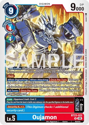 (022) Digimon TCG Hackers' Slumber Single: Oujamon (BT23-022) Rare