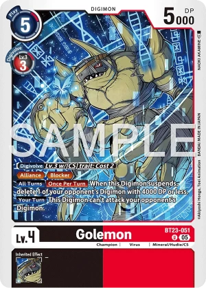 (051) Digimon TCG Hackers' Slumber Single: Golemon (BT23-051) Uncommon