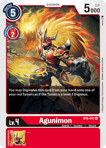 (011) Digimon TCG Great Legend Single: Agunimon (BT4-011) (V.1) Uncommon