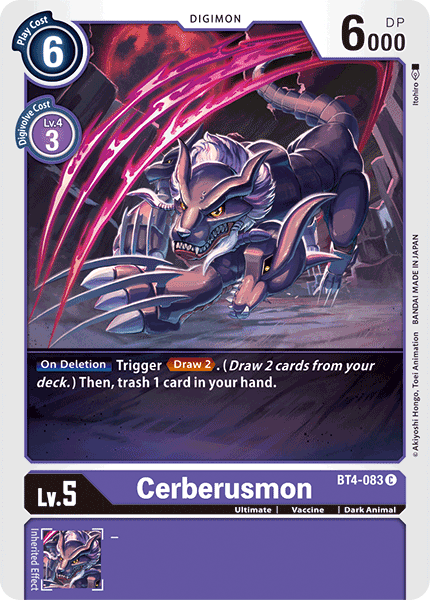 (083) Digimon TCG Great Legend Single: Cerberusmon (BT4-083) Common