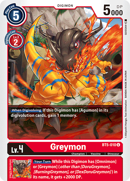 (010) Digimon TCG Battle Of Omni Single: Greymon (BT5-010) Uncommon