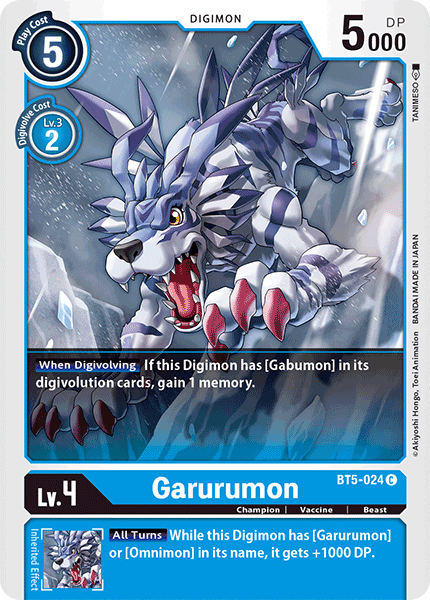 (024) Digimon TCG Battle Of Omni Single: Garurumon (BT5-024) Common