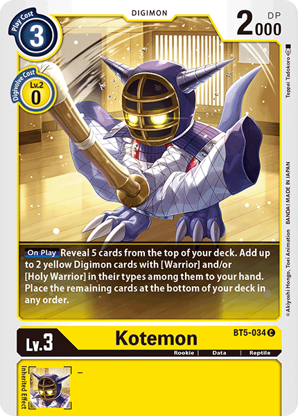 (034) Digimon TCG Battle Of Omni Single: Kotemon (BT5-034) Common