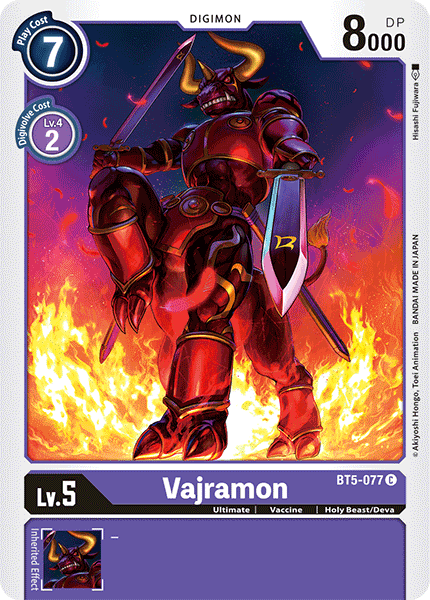 (077) Digimon TCG Battle Of Omni Single: Vajramon (BT5-077) Common