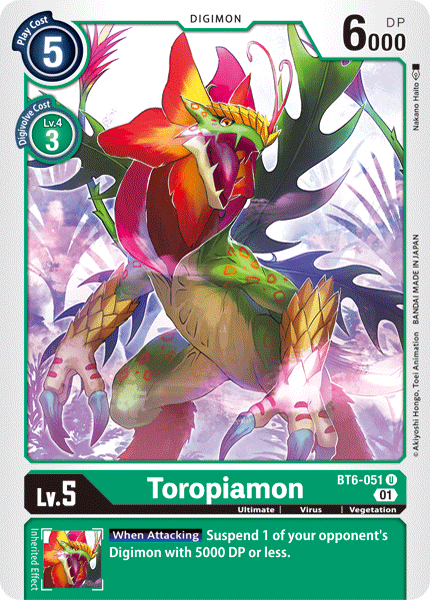 (051) Digimon TCG Double Diamond Single: Toropiamon (BT6-051) Uncommon