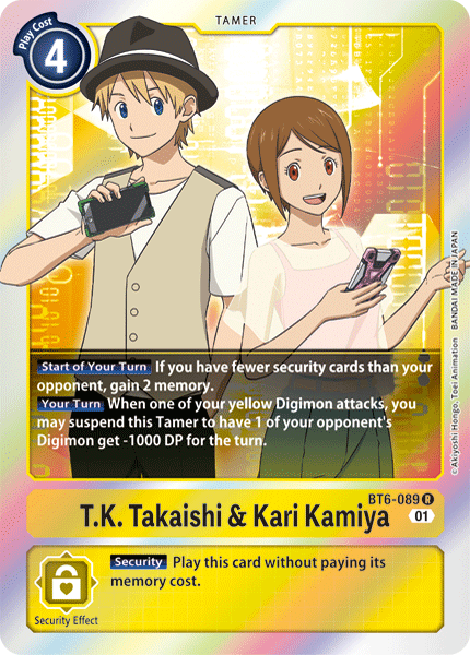 (089) Digimon TCG Double Diamond Single: T.K. Takaishi & Kari Kamiya (BT6-089) Rare