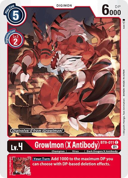 (011) Digimon TCG X Record Single: Growlmon (X Antibody) (BT9-011) Common