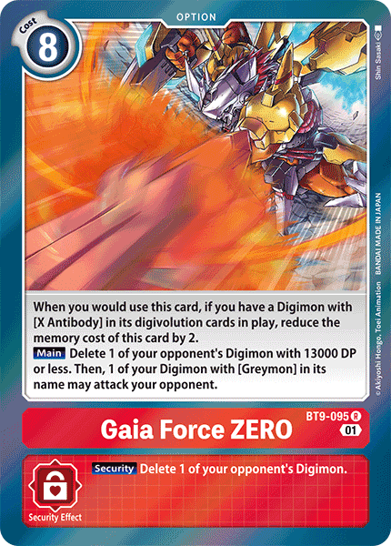 (095) Digimon TCG X Record Single: Gaia Force ZERO (BT9-095) Rare