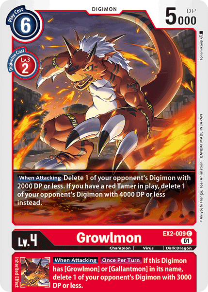 (009) Digimon TCG Digital Hazard Single: Growlmon (EX2-009) Common