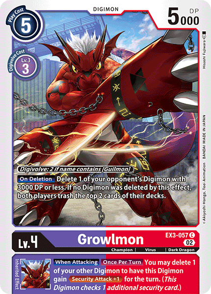 (057) Digimon TCG Draconic Roar Single: Growlmon (EX3-057) Common