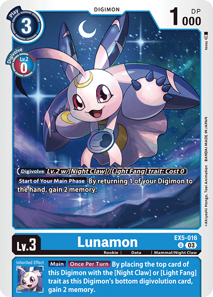 (016) Digimon TCG Animal Colosseum Single: Lunamon (EX5-016) (V.1) Uncommon