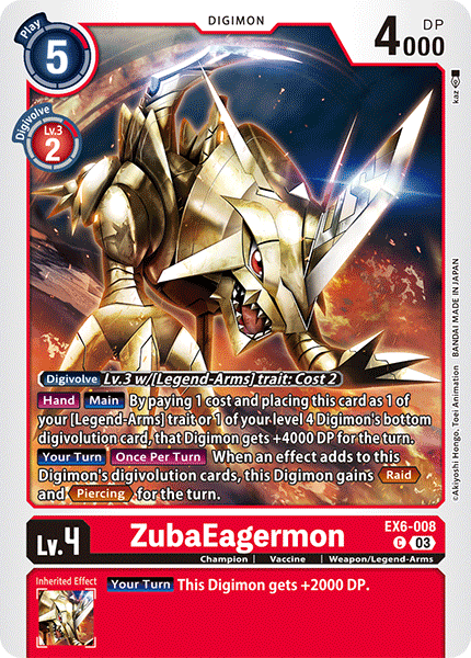 (008) Digimon TCG Infernal Ascension Single: ZubaEagermon (EX6-008) Common