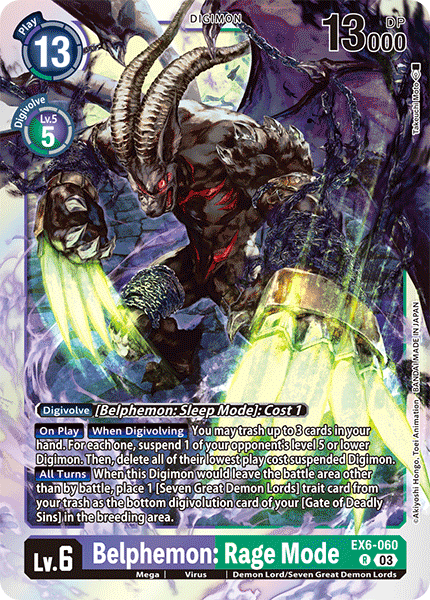 (060) Digimon TCG Infernal Ascension Single: Belphemon: Rage Mode (EX6-060) (V.1) Rare