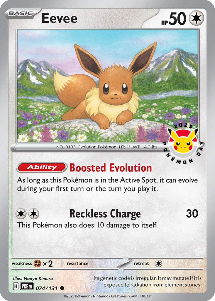 (074/131) Pokemon TCG Prismatic Evolutions: Additionals Single: Eevee Promo (Pokemon Day Stamped Promo Reverse Cosmo Holo)