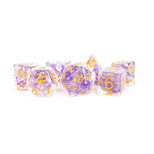 Fanroll 16mm Resin Poly Dice Set: Pearl: Purple w/ Gold Numbers