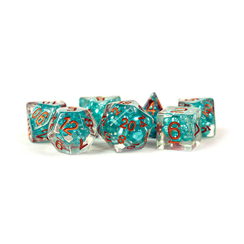 Fanroll 16mm Resin Poly Dice Set: Pearl: Teal w/ Gold Numbers