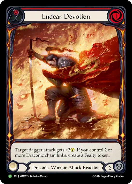 (013) Flesh & Blood TCG GEM Pack Promos Single: Endear Devotion (Extended Art Rainbow Foil) Promo