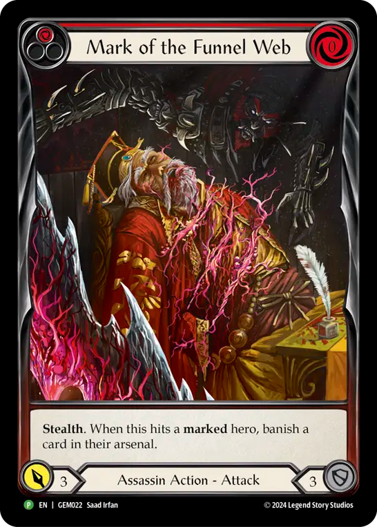 (022) Flesh & Blood TCG GEM Pack Promos Single: Mark of the Funnel Web (Red) (Regular) Promo