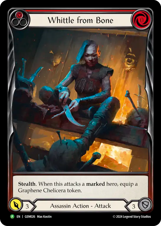 (026) Flesh & Blood TCG GEM Pack Promos Single: Whittle from Bone (Red) (Extended Art Rainbow Foil) Promo