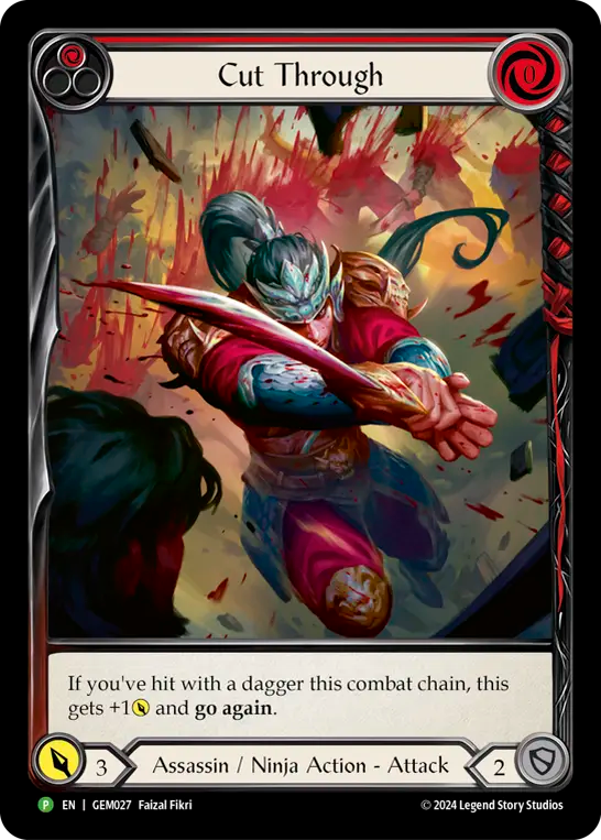 (027) Flesh & Blood TCG GEM Pack Promos Single: Cut Through (Red) (Extended Art Rainbow Foil) Promo