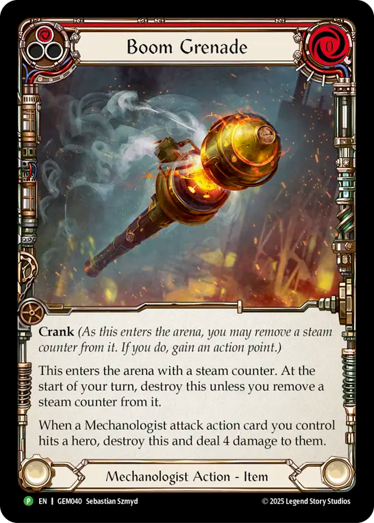 (040) Flesh & Blood TCG GEM Pack Promos Single: Boom Grenade (Red) (Cold Foil) Promo