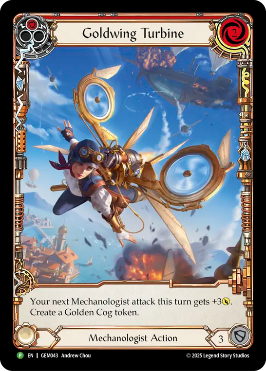 (043) Flesh & Blood TCG GEM Pack Promos Single: Goldwing Turbine (Red) (Extended Art Rainbow Foil) Promo