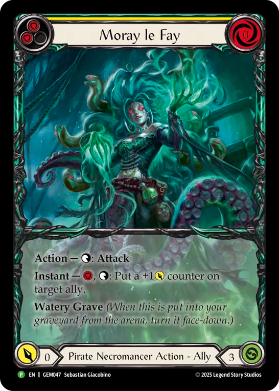 (047) Flesh & Blood TCG GEM Pack Promos Single: Moray le Fay (Extended Art Rainbow Foil) Promo