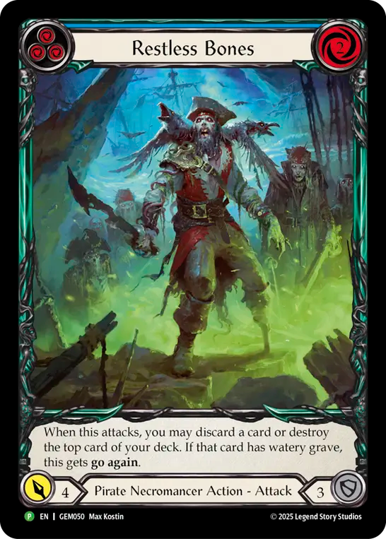 (050) Flesh & Blood TCG GEM Pack Promos Single: Restless Bones (Blue) (Extended Art Regular) Promo